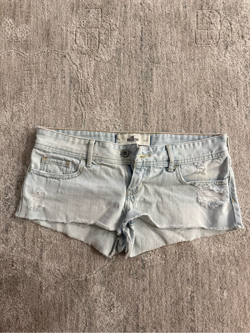 Hollister Pale Blue Frayed Low-Rise Denim Shorts